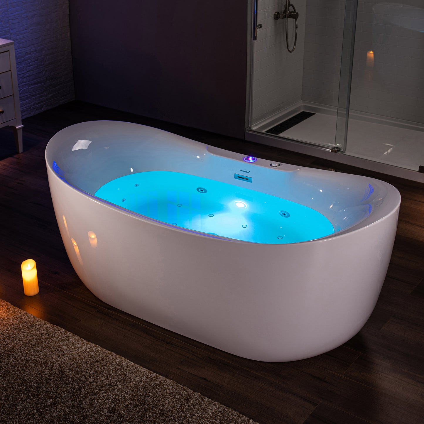 WOODBRIDGE BJ400 - 72" x 35-3/8" Whirlpool Jetted + Air Bubble Combo Oval Shaped Heated Free Standing Bathtub with LED Controls