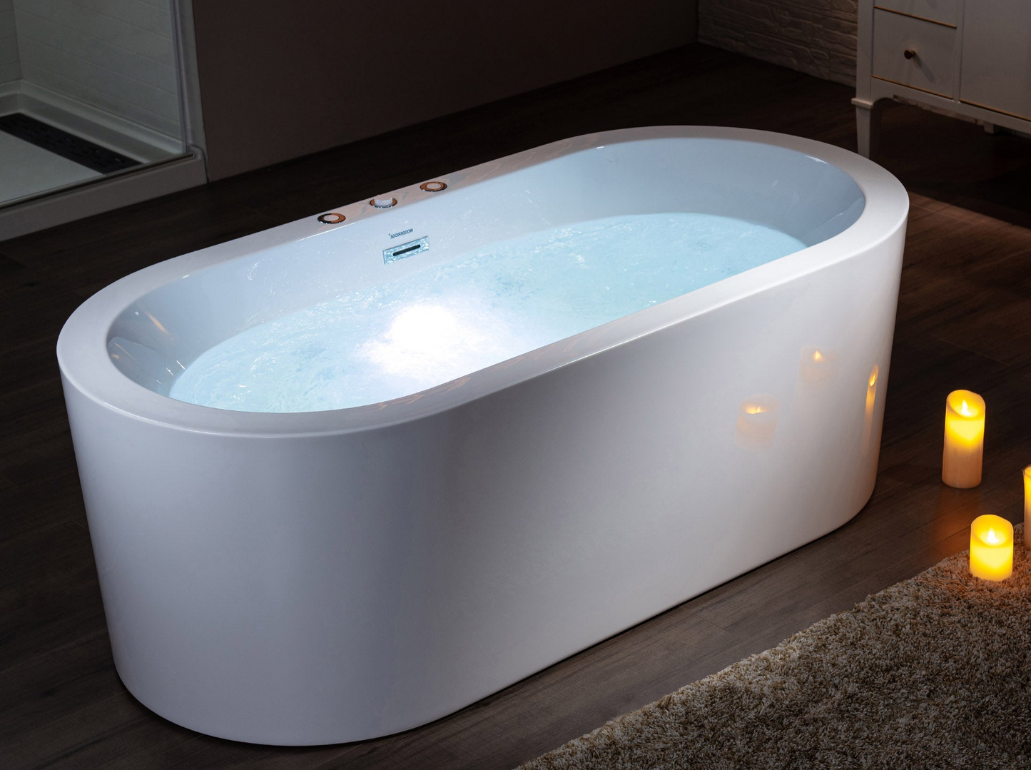 WOODBRIDGE BJ200 66-1/2" x 31-7/8" Whirlpool Water Jetted + Air Bubble Freestanding Heated Soaking Combo Bathtub