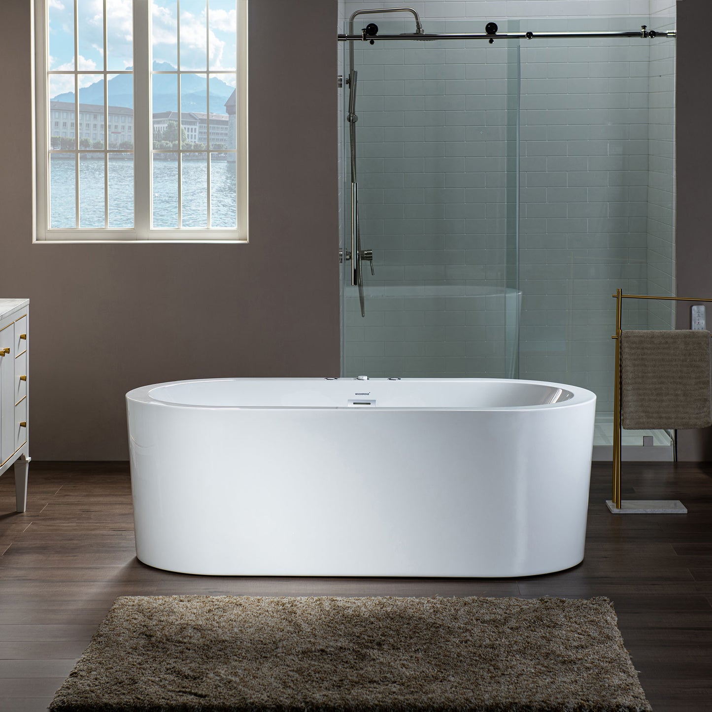 WOODBRIDGE BJ200 66-1/2" x 31-7/8" Whirlpool Water Jetted + Air Bubble Freestanding Heated Soaking Combo Bathtub