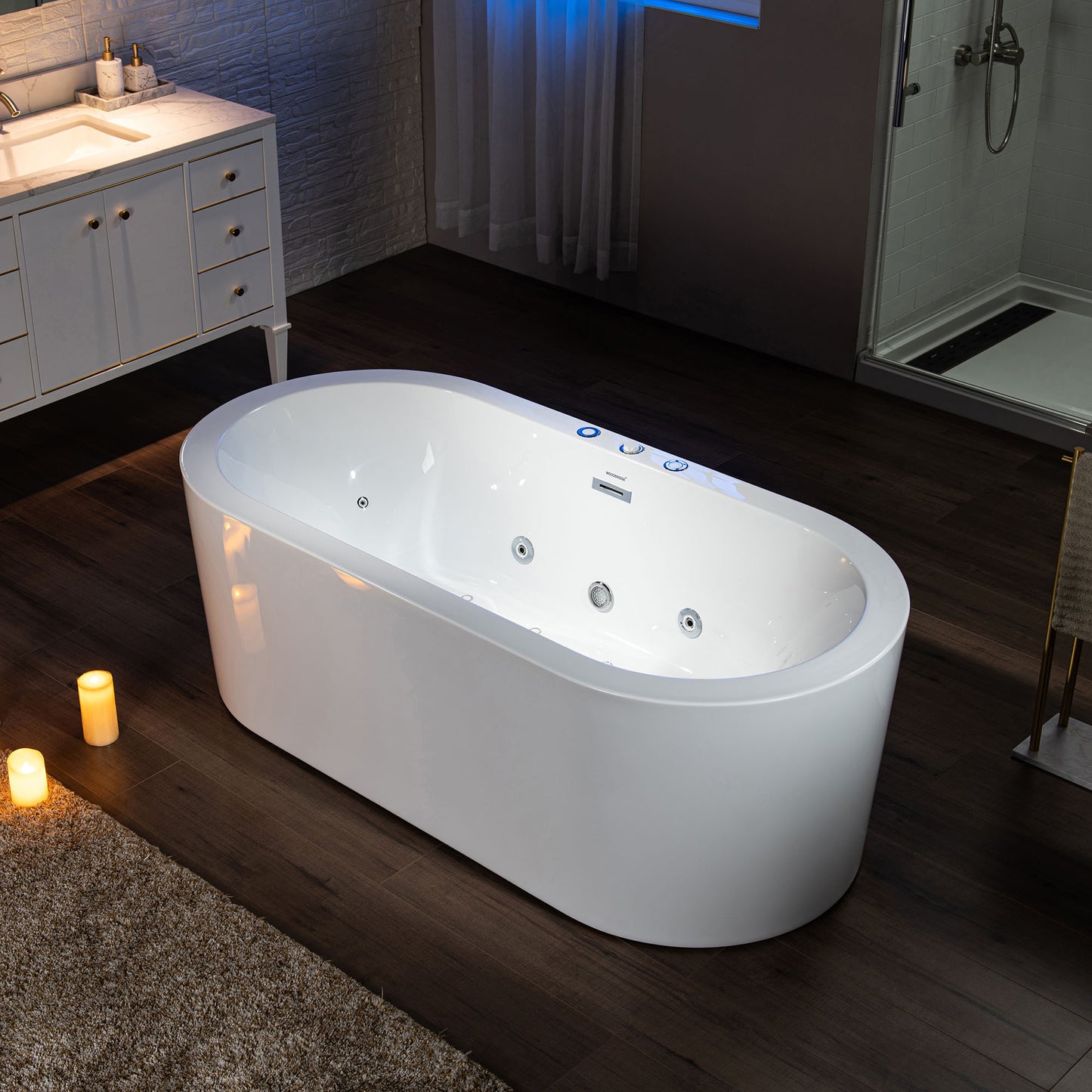 WOODBRIDGE BJ200 66-1/2" x 31-7/8" Whirlpool Water Jetted + Air Bubble Freestanding Heated Soaking Combo Bathtub