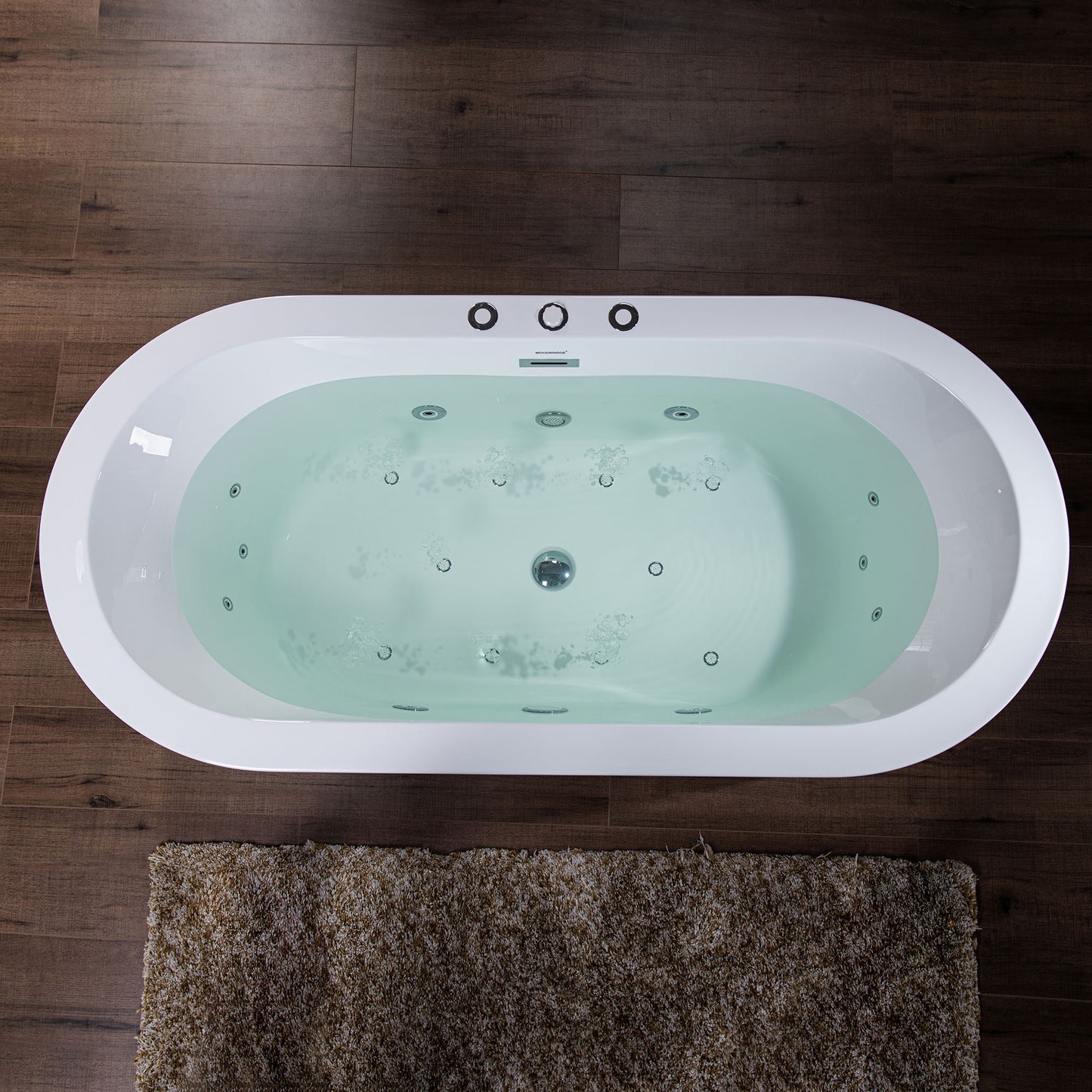 WOODBRIDGE BJ200 66-1/2" x 31-7/8" Whirlpool Water Jetted + Air Bubble Freestanding Heated Soaking Combo Bathtub