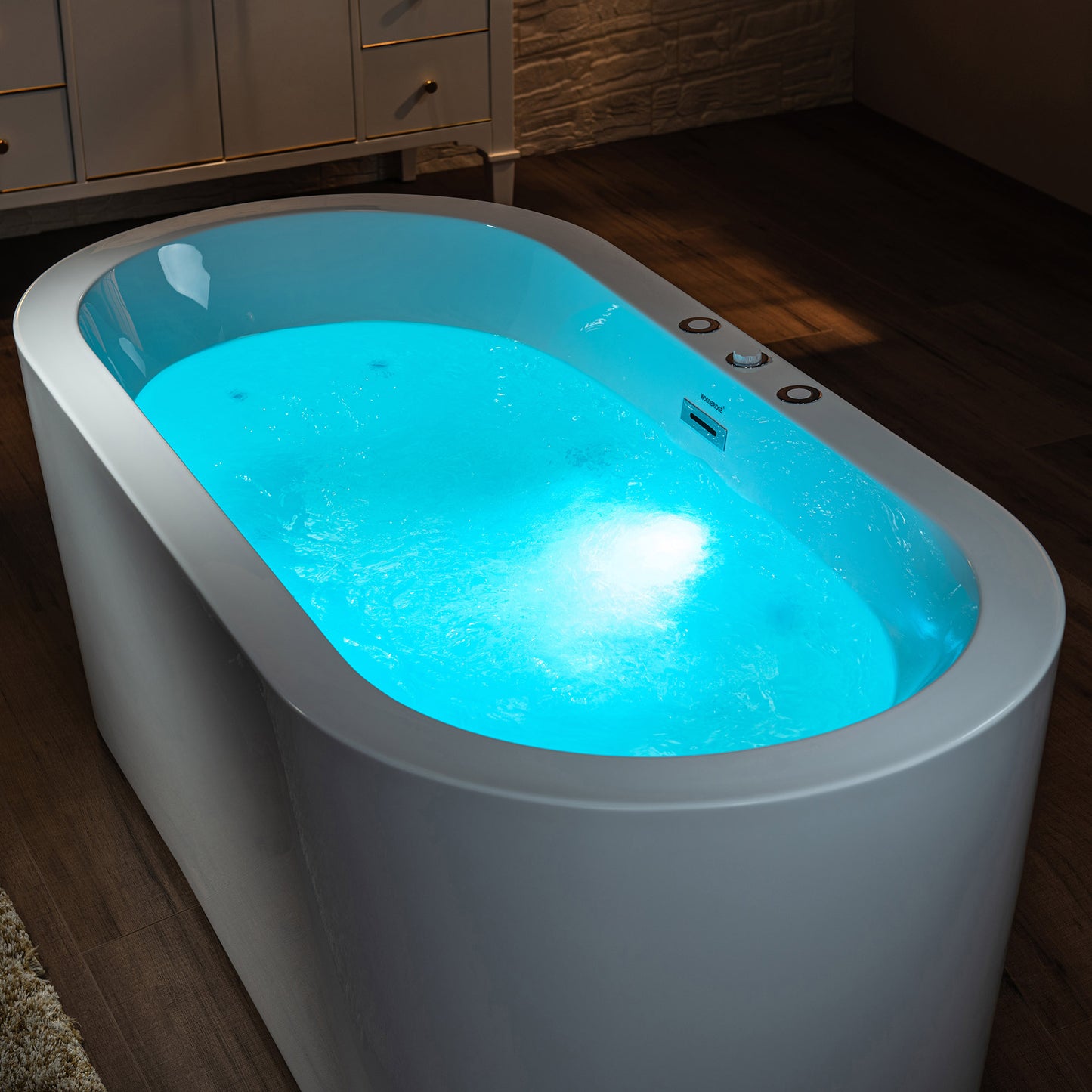 WOODBRIDGE BJ200 66-1/2" x 31-7/8" Whirlpool Water Jetted + Air Bubble Freestanding Heated Soaking Combo Bathtub