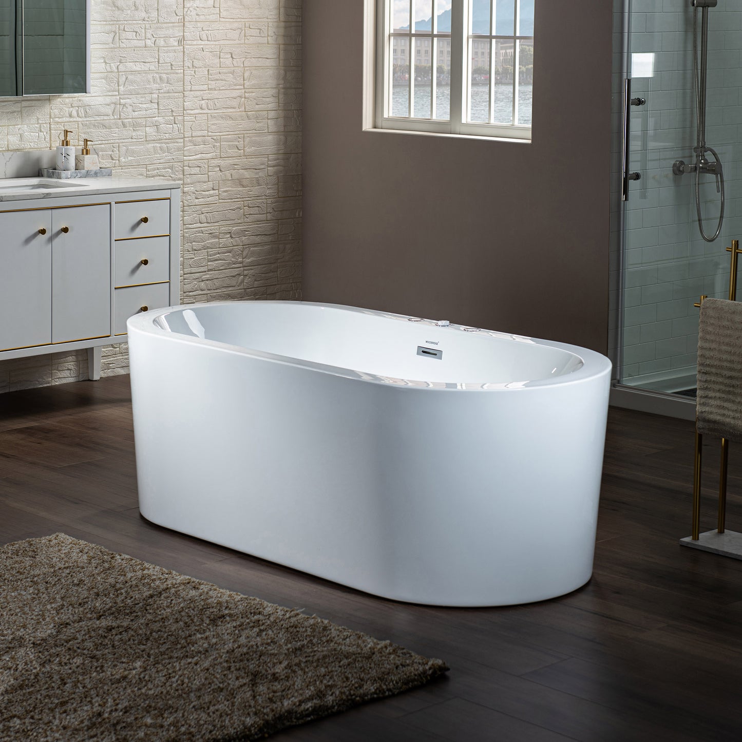 WOODBRIDGE BJ200 66-1/2" x 31-7/8" Whirlpool Water Jetted + Air Bubble Freestanding Heated Soaking Combo Bathtub