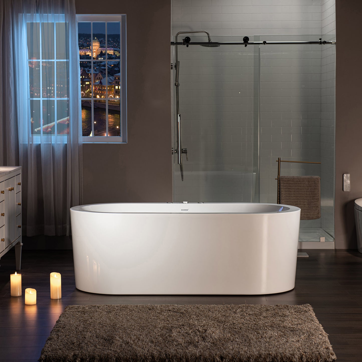 WOODBRIDGE BJ200 66-1/2" x 31-7/8" Whirlpool Water Jetted + Air Bubble Freestanding Heated Soaking Combo Bathtub