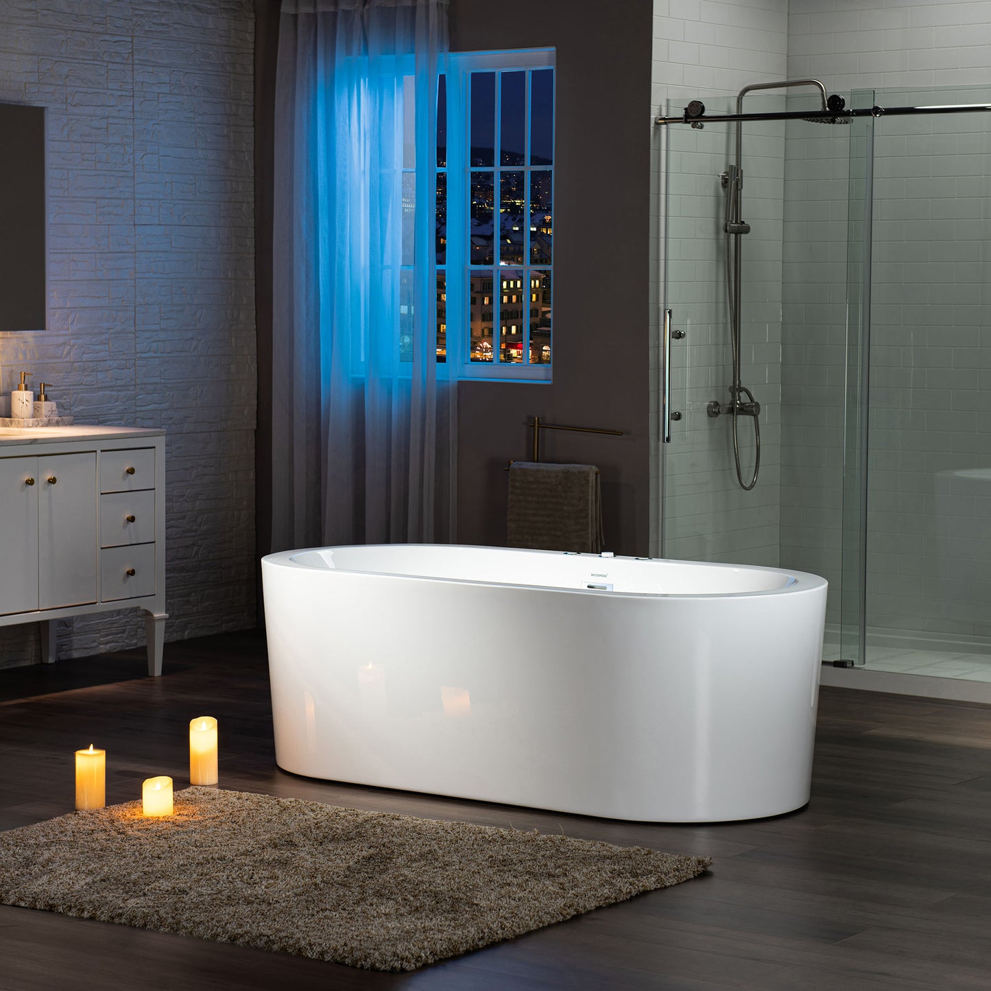 WOODBRIDGE BJ200 66-1/2" x 31-7/8" Whirlpool Water Jetted + Air Bubble Freestanding Heated Soaking Combo Bathtub