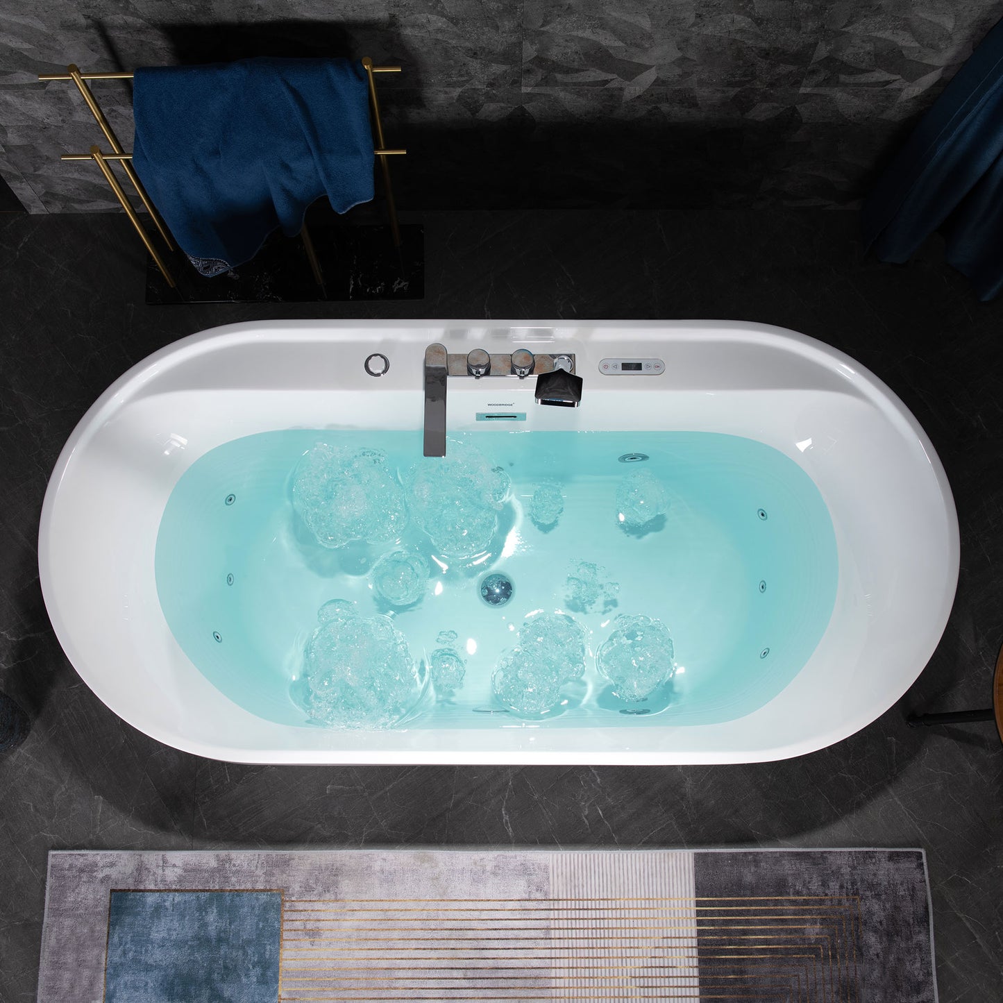 WOODBRIDGE BJ500+F0041CH 72" Whirlpool + Air Bubble Heated Soaking Tub with Adjustable Speed Air Blower & Pre-Installed Tub Filler, and LED Control Panel