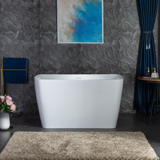 WOODBRIDGE B0170 48" Acrylic Freestanding Rectangular Air Bath Compact Bathtub with Integrated Seat