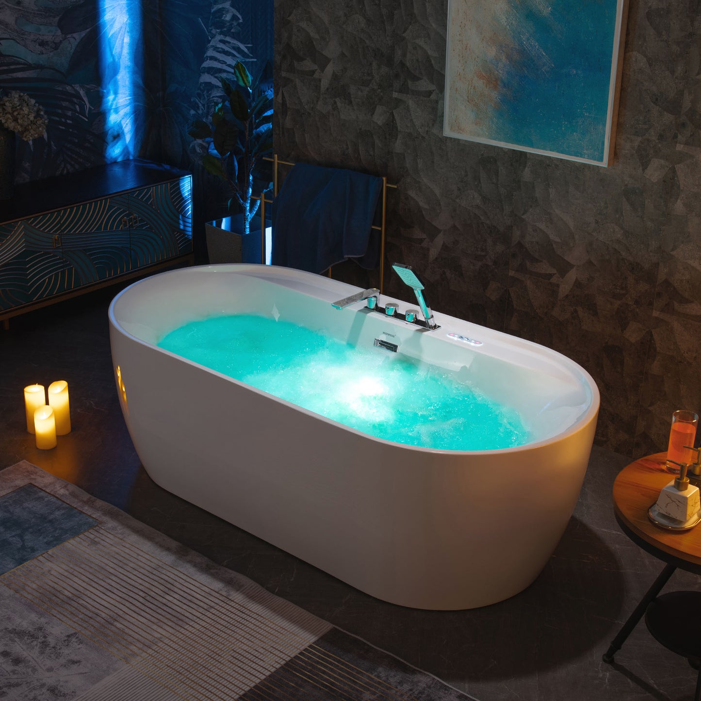 WOODBRIDGE BJ500+F0041CH 72" Whirlpool + Air Bubble Heated Soaking Tub with Adjustable Speed Air Blower & Pre-Installed Tub Filler, and LED Control Panel