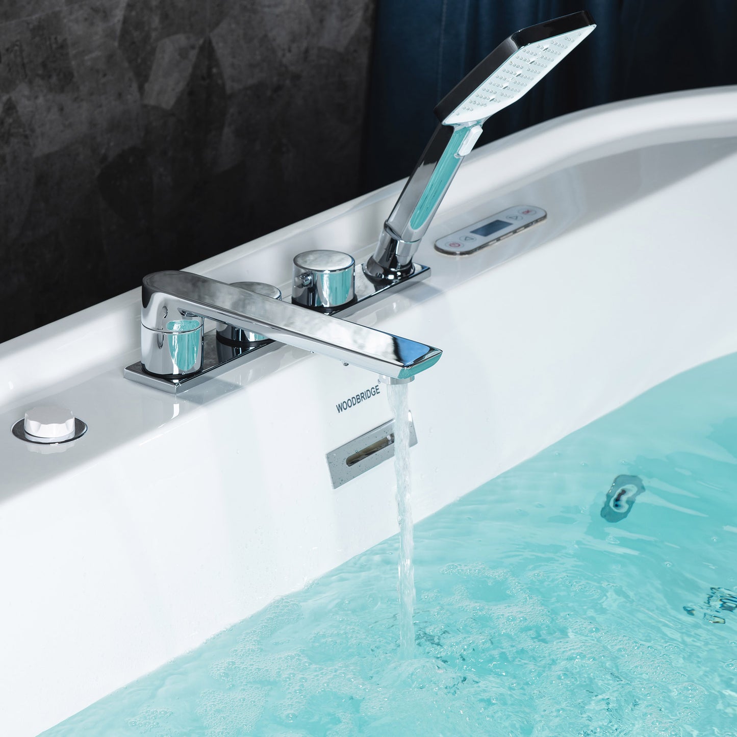 WOODBRIDGE BJ500+F0041CH 72" Whirlpool + Air Bubble Heated Soaking Tub with Adjustable Speed Air Blower & Pre-Installed Tub Filler, and LED Control Panel