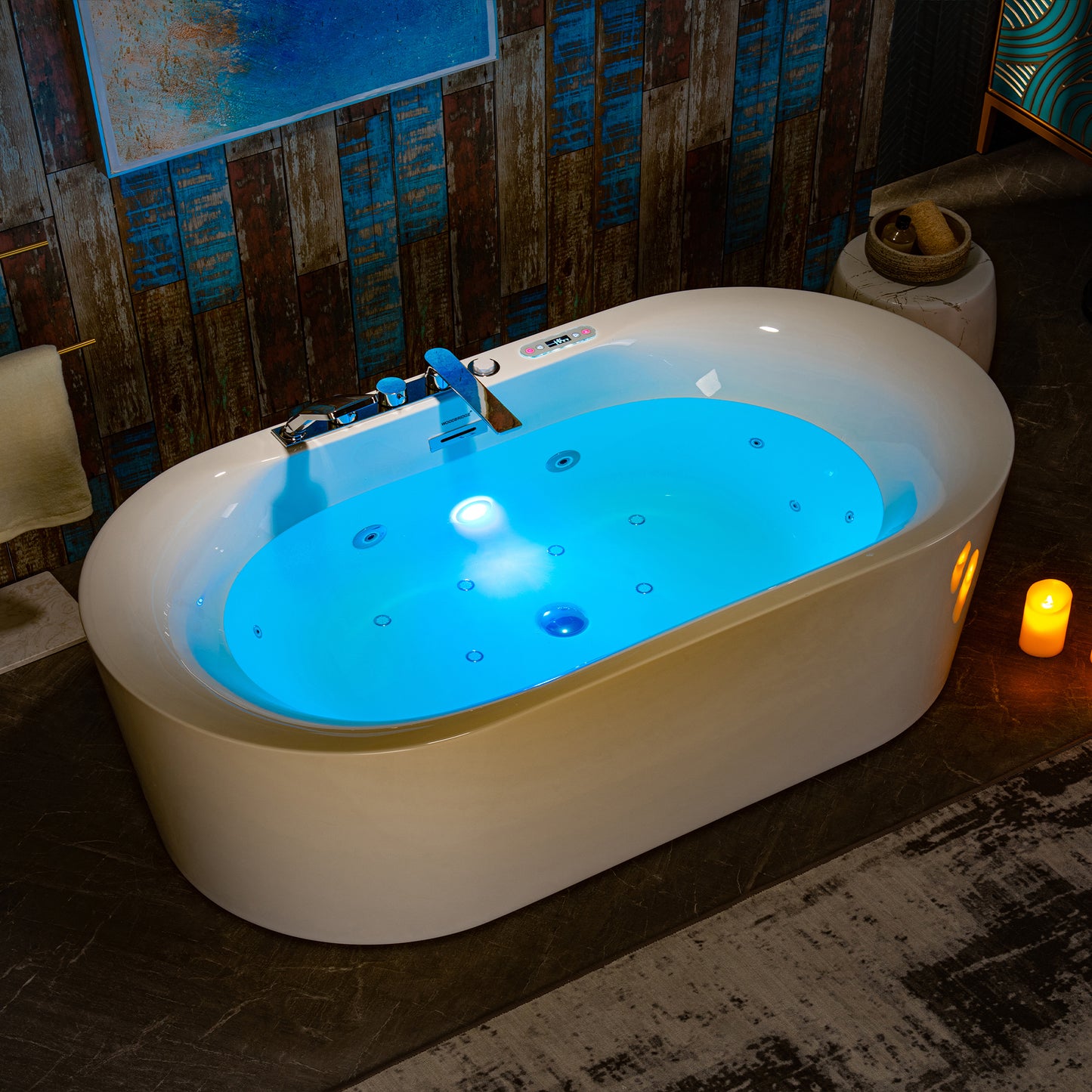 WOODBRIDGE BJ400+F0041CH 72" x 35-3/8" Whirlpool Water Jetted + Air Bubble Freestanding Heated Soaking Combination Bathtub