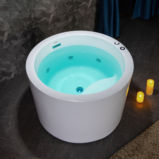 WOODBRIDGE BS0260 - 41" Japanese-Style Freestanding Circular Whirlpool Heated Jetted Tub with Integrated Seat