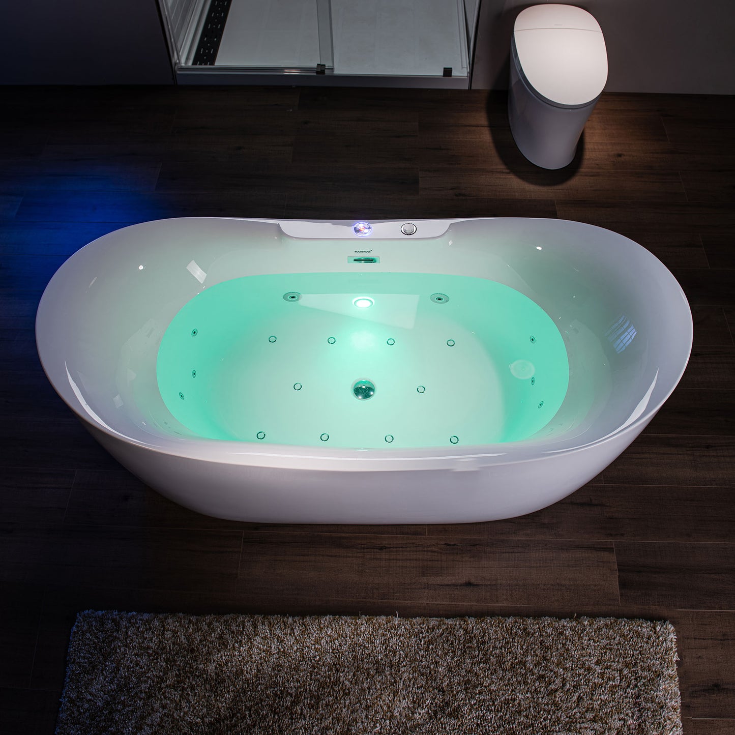 WOODBRIDGE BJ400 - 72" x 35-3/8" Whirlpool Jetted + Air Bubble Combo Oval Shaped Heated Free Standing Bathtub with LED Controls