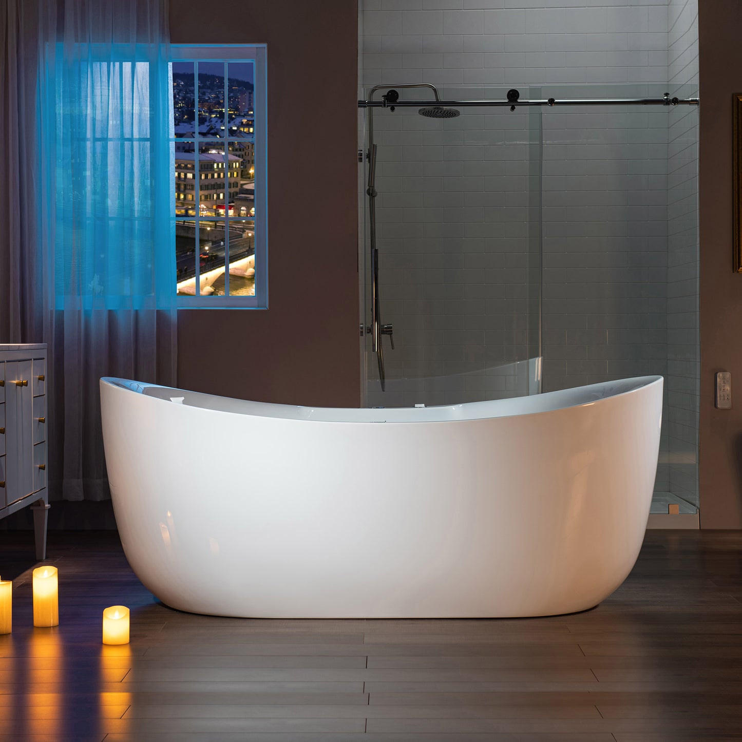 WOODBRIDGE BJ400 - 72" x 35-3/8" Whirlpool Jetted + Air Bubble Combo Oval Shaped Heated Free Standing Bathtub with LED Controls