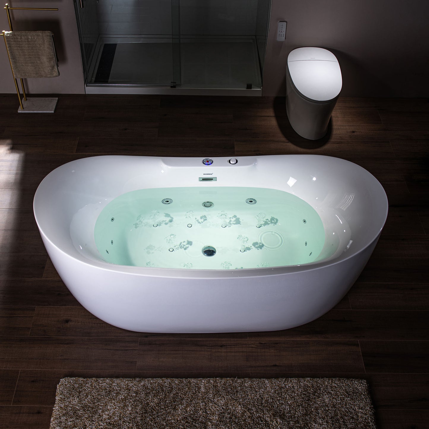 WOODBRIDGE BJ400 - 72" x 35-3/8" Whirlpool Jetted + Air Bubble Combo Oval Shaped Heated Free Standing Bathtub with LED Controls