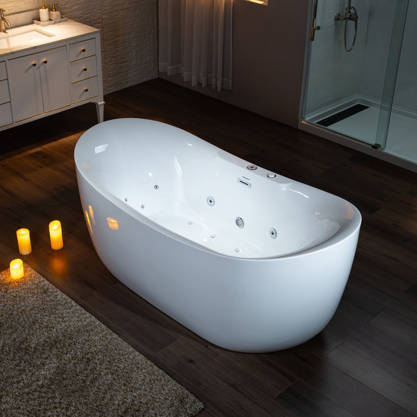 WOODBRIDGE BJ400 - 72" x 35-3/8" Whirlpool Jetted + Air Bubble Combo Oval Shaped Heated Free Standing Bathtub with LED Controls