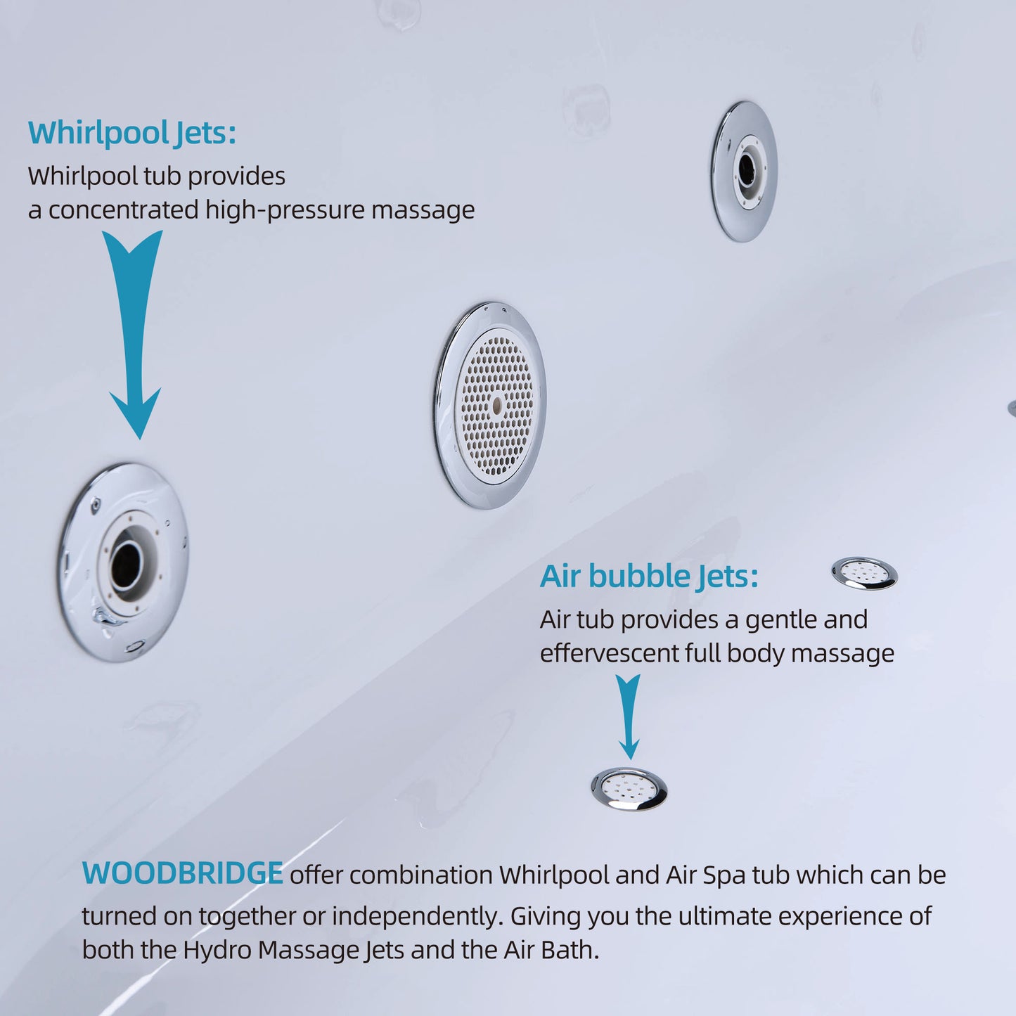 WOODBRIDGE BJ400 - 72" x 35-3/8" Whirlpool Jetted + Air Bubble Combo Oval Shaped Heated Free Standing Bathtub with LED Controls