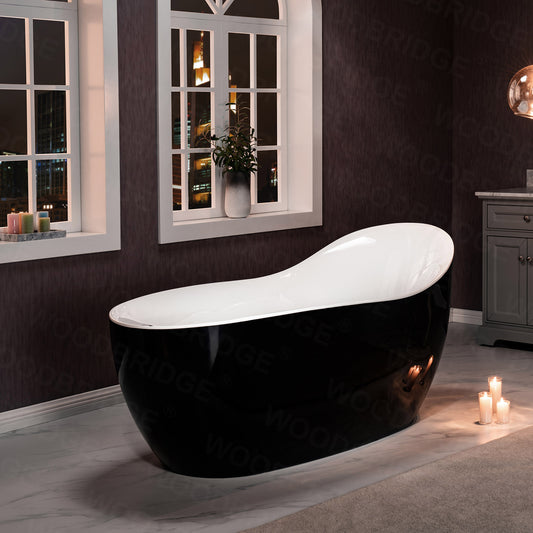 WOODBRIDGE B0031 BLACK 67" Air Bubble Freestanding Bathtub with Chrome Overflow & Drain