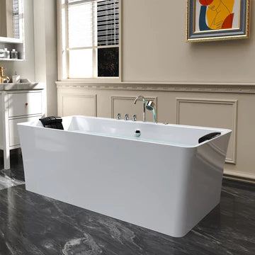 Empava 67AIS03 - 67" Freestanding Rectangle Whirlpool Bathtub with Center Drain