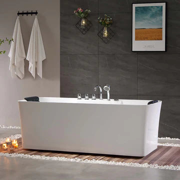 Empava 59AIS15 - 59" Freestanding Rectangular Whirlpool Tub with Center Drain