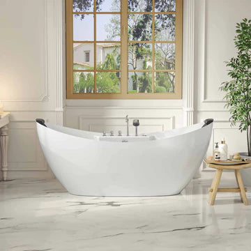 Empava 67AIS10 - 67" Freestanding Double Slipper Whirlpool Bathtub with Center Drain